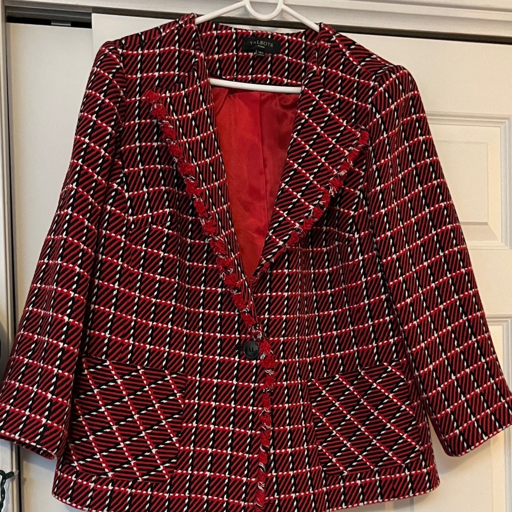 Talbots Red and Black Plaid Blazer